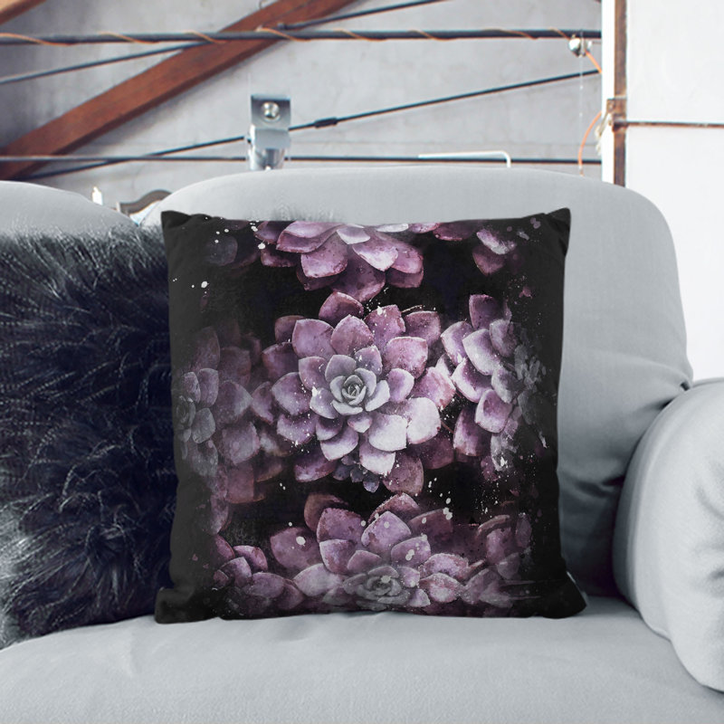 Pretty Succulent Plants Cushion with Filling, Black, 55cm H x 55cm W x 20cm D