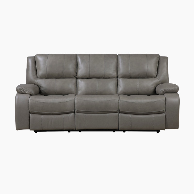 Mervela 86.5" Transitional Leather Double Reclining Sofa with Space-Saving Wall-Hugger Design, Top Grain Leather & Pocket Coil Comfort