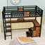 Lit mezzanine simple TG avec bureau et tablettes de rangement, tiroirs