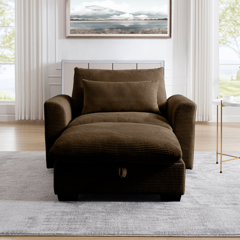 Corduroy Deep Seat Single Sofa Accent Chair,deep Seat Couch With Waist Pillow For Living Room/apartment/office
