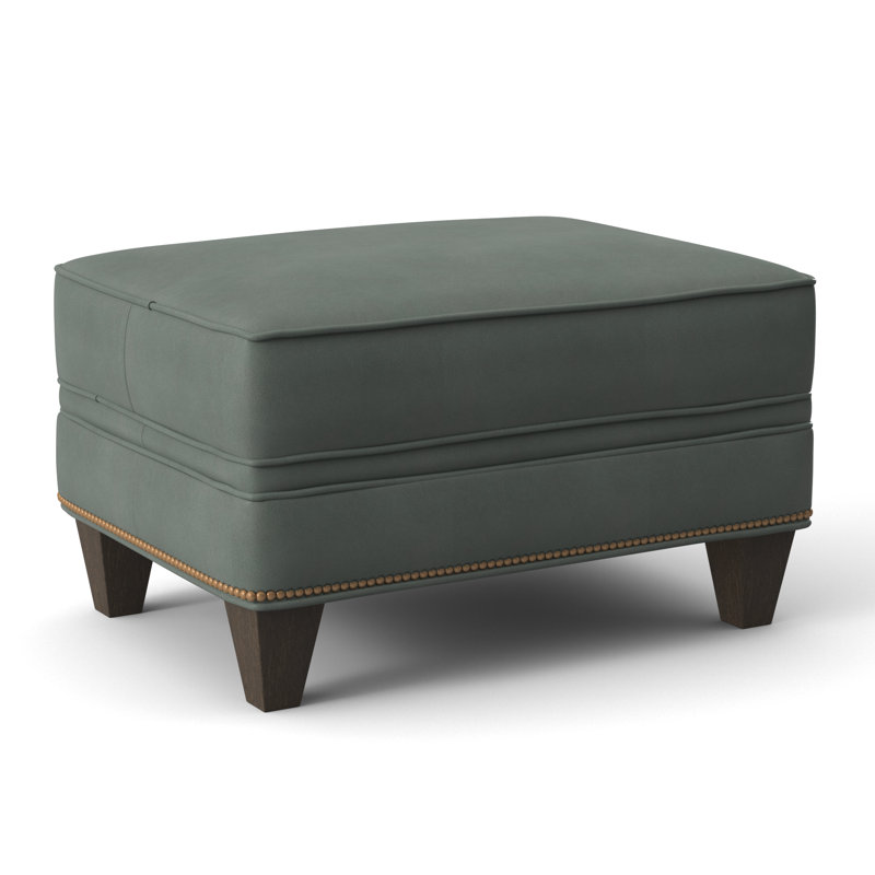 Taraval Ottoman, Empyrean Tweed Genuine Leather, Cobblestone, French Natural
