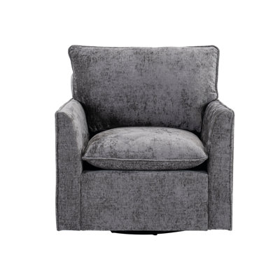 Ensemble de 2 fauteuils pivotants à 360 °, fauteuils deux places confortables, fauteuils club rembourrés pour le salon, la chambre à coucher, la salle de lecture, tissu chenille gris