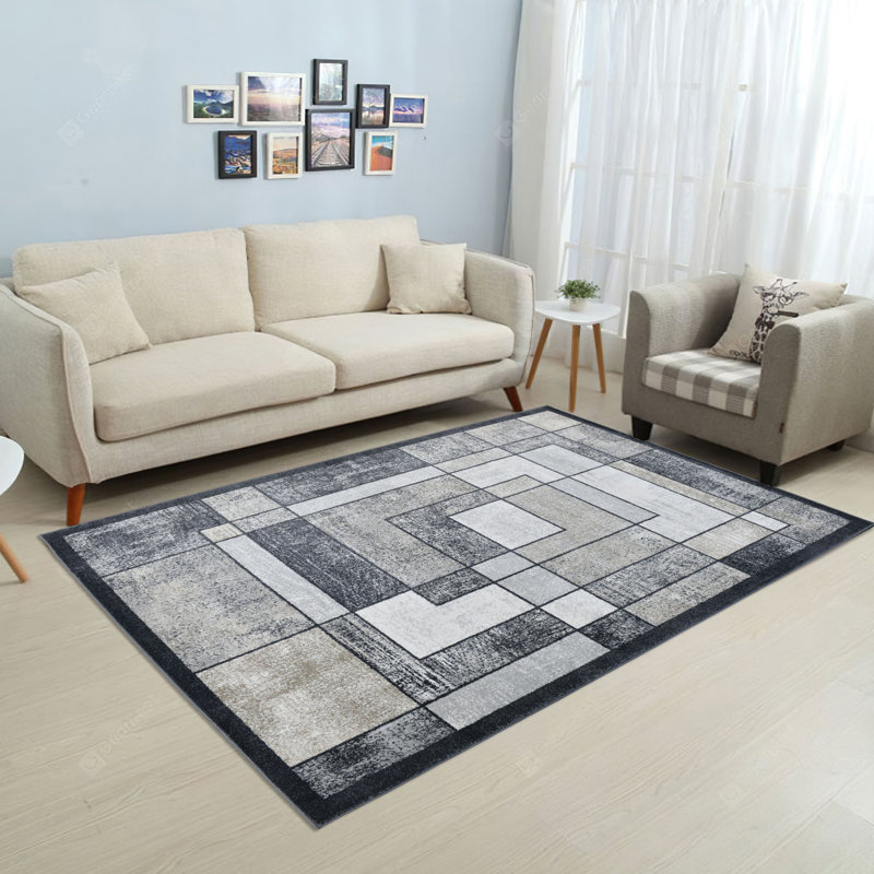 Tapis bleu / gris moderne Alloy Collection, Gris/beige, 7 pi 10 po x 10 pi 10 po