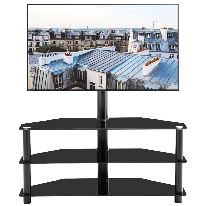 Black Tv Stand With Swivel Bracket & 3 Adjustable Height Glass Shelf Function, Fits 32 - 65 Inch Tvs Feature ,
