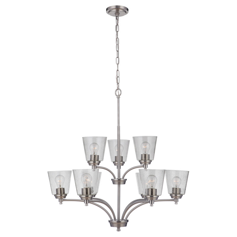 Lustre à niveaux ombrés 9 lumières Yarbrough, Nickel poli brossé, Martelée transparente