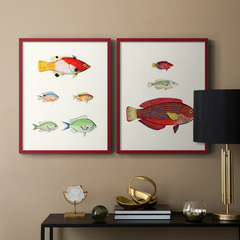 «Colorful Tropical Fish I», reproduction encadrée de qualité supérieure - prête à être accrochée - aucun clou requis - aucun clou requis