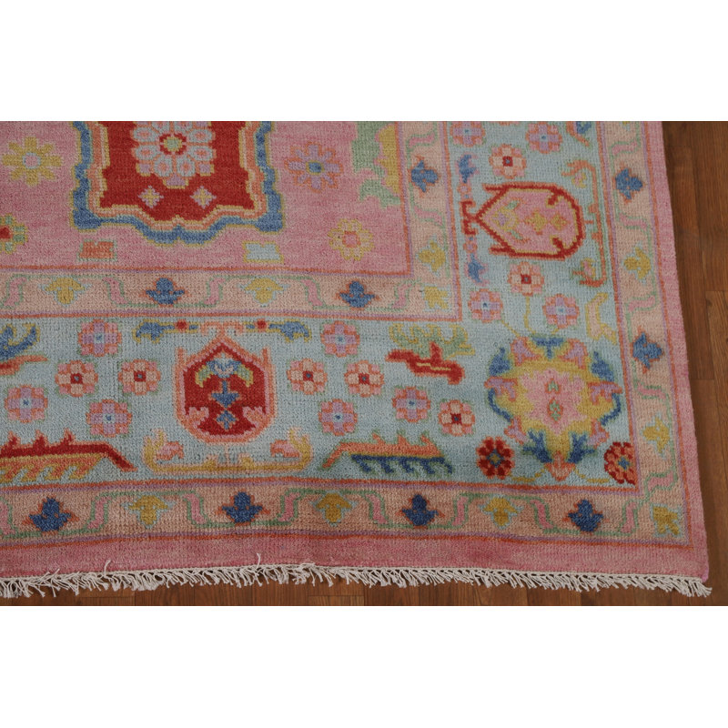 Pink Geometric Oushak Indian Area Rug 8x10