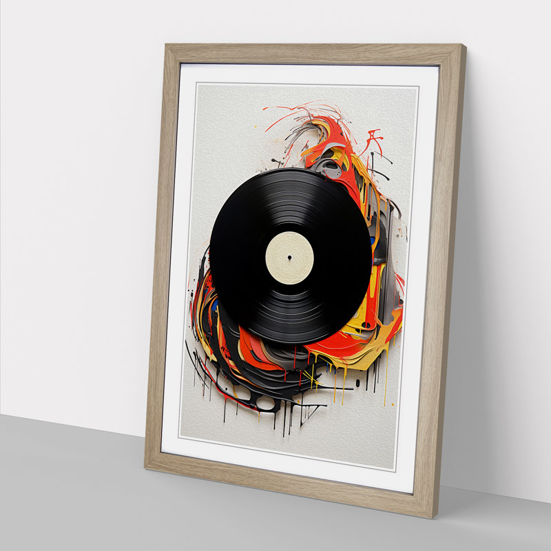 Vinyl Record Contemporary - Single Picture Frame Print on Wood, Oak, 64cm H x 46cm W x 2cm D