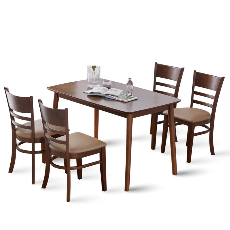 Rowley 4 - Person Solid Wood Modern Dining Table Set, Walnut