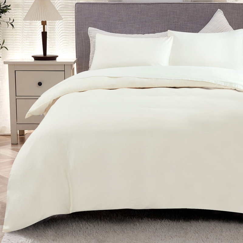 Housse de couette en microfibre , Housse de couette grand et 2 taies d'oreiller stan, Ivoire