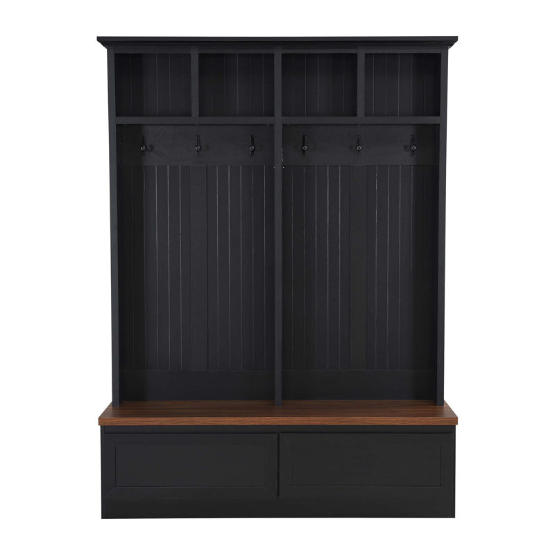 Sleek & Chic Modern Versatile 4-in-1 Hall Tree, Black/Brown Duplicate