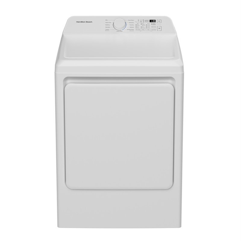 Sèche-linge électrique à chargement frontal Hamilton Beach de 7,5 pi³ (212 L), puissance de chauffage de 5 200 W, 12 cycles de séchage, affichage DEL, porte réversible, sécurité enfant, blanc
