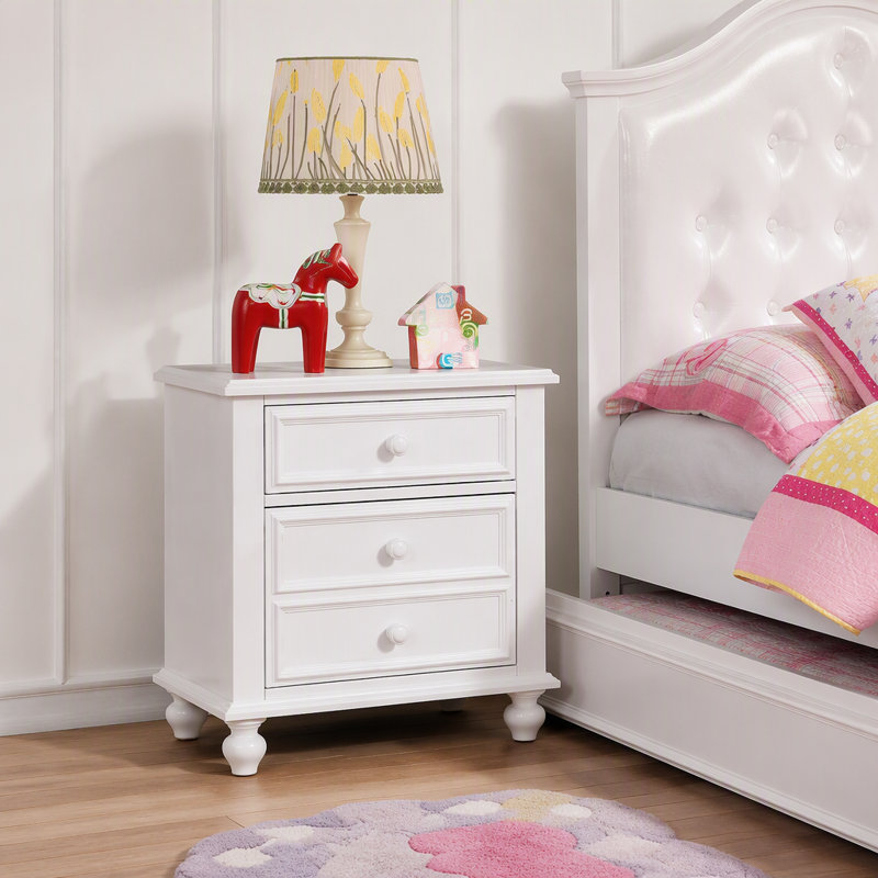 Wooden Nightstand With 2 Drawers, White