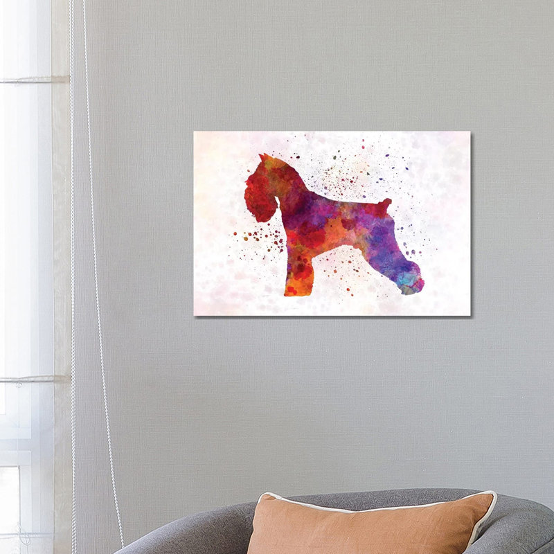 Schnauzer à l'aquarelle par Paul Rommer - peinture sur toile tendue, H 18 po x l 26 po x P 1,5 po
