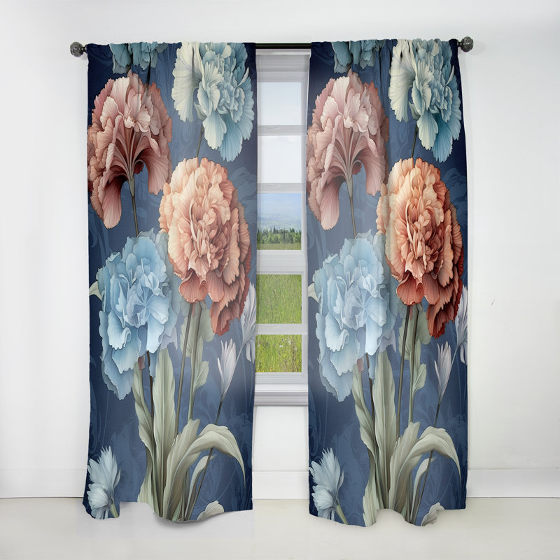Rideau en velours traditionnel avec œillets Elisheba Coral Blue Harmony II - obscurcissant - 1 panneau, L 52 po x L 90 po