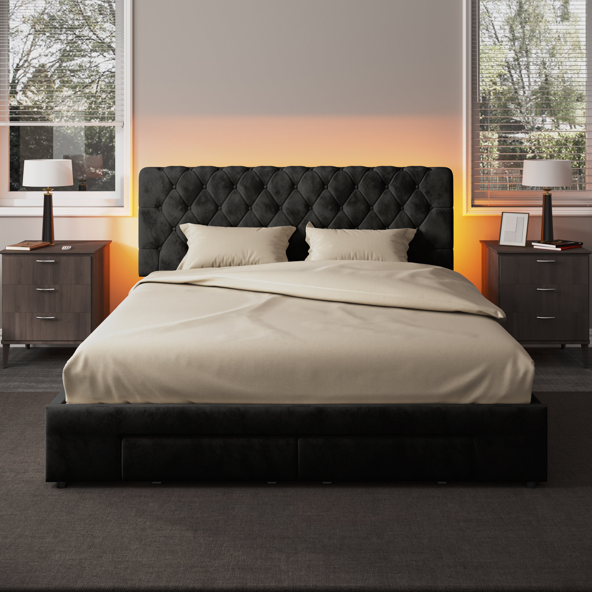 Black headboard on sale with storage