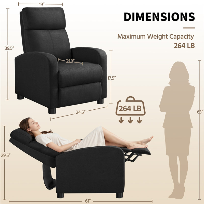 Fauteuil inclinable de 24,5 po de largeur avec siège confortable Mcghee, Black Polyester