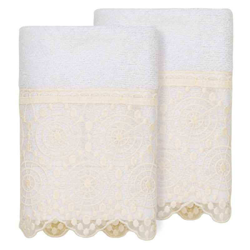 Turkish Cotton Cream Lace Embellished Washcloth