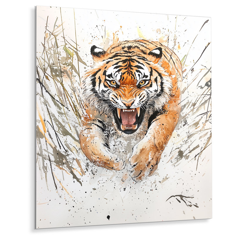 Fierce Roar Of A Tiger II - animaux, impression murale en métal, H 20 po x l 12 po