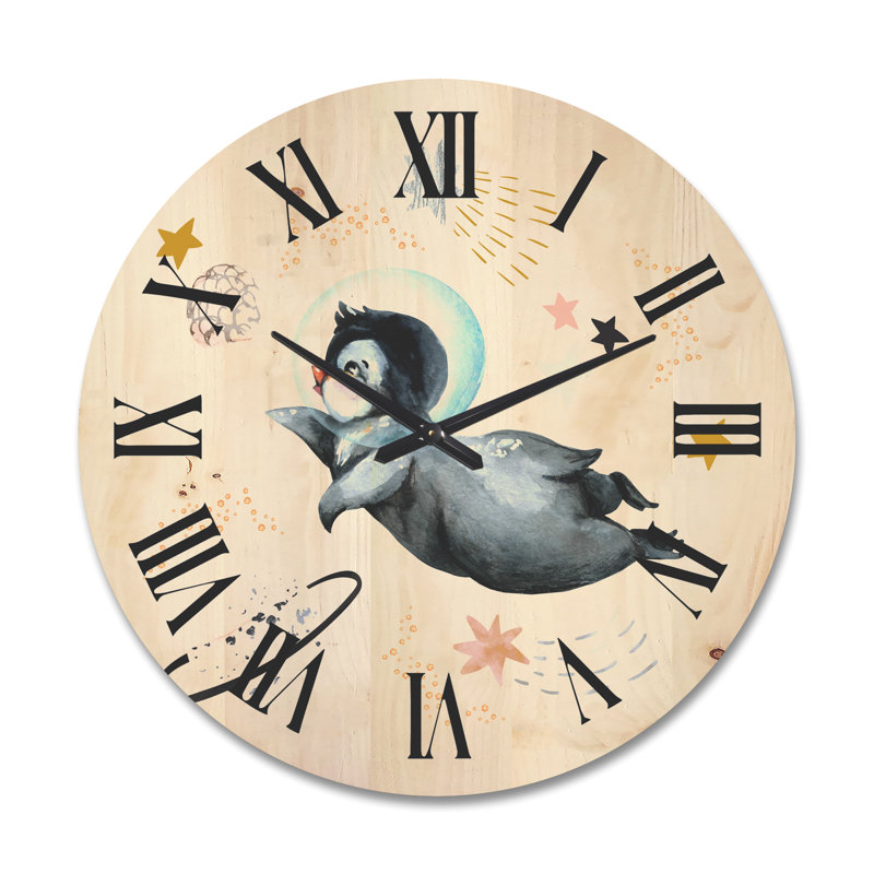 Horloge murale en bois Little Penguin, Grand