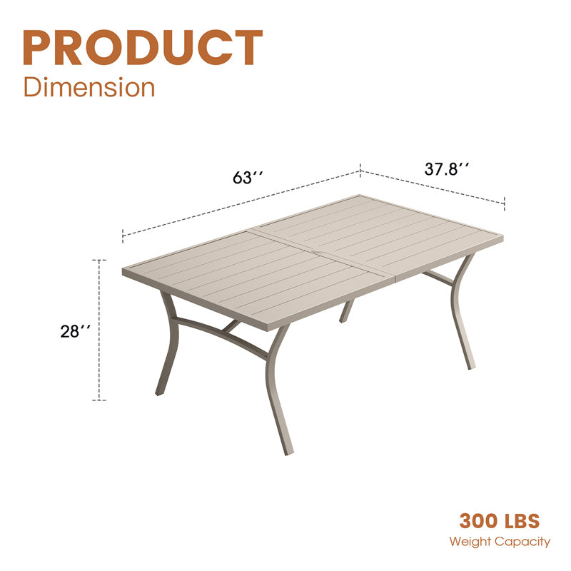 Rectangular Outdoor Dining Table, 28.3" H x 63" W x 37.8" D, Gray