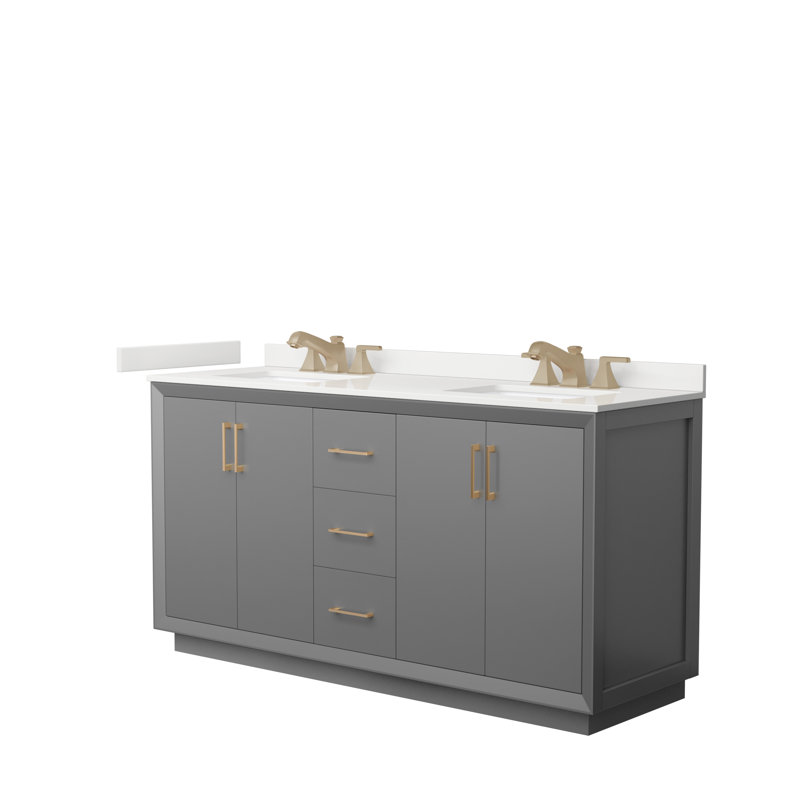 Strada 66'' W Double Vanity, Dark Gray, Brushed Nickel, White Quartz