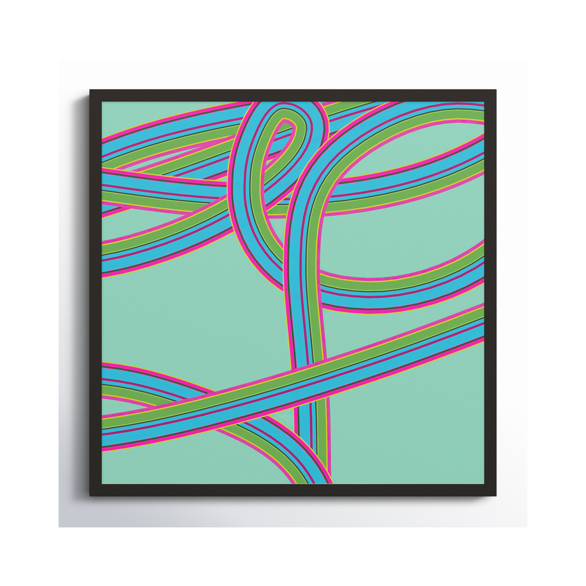 Turquoise Twist by Jacques Pilon, 24" H x 24" W x 1.25" D, Black