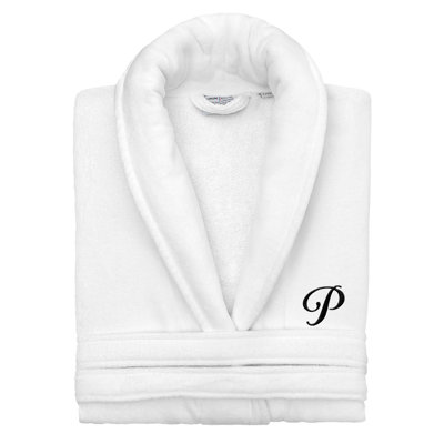 Linum Home Textiles 100% Turkish Cotton Personalized Unisex Anovia Velour Bathrobe - Black Script Font
