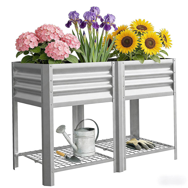 Outdoor Elevated Planter Box,Raised Garden Bed, Silver