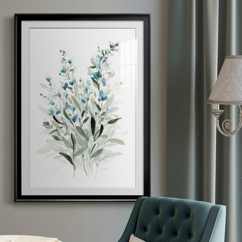 Delicate Blue Botanical I - peinture encadrée, H 30,5 po x l 42,5 po x P 1,5 po, Noir