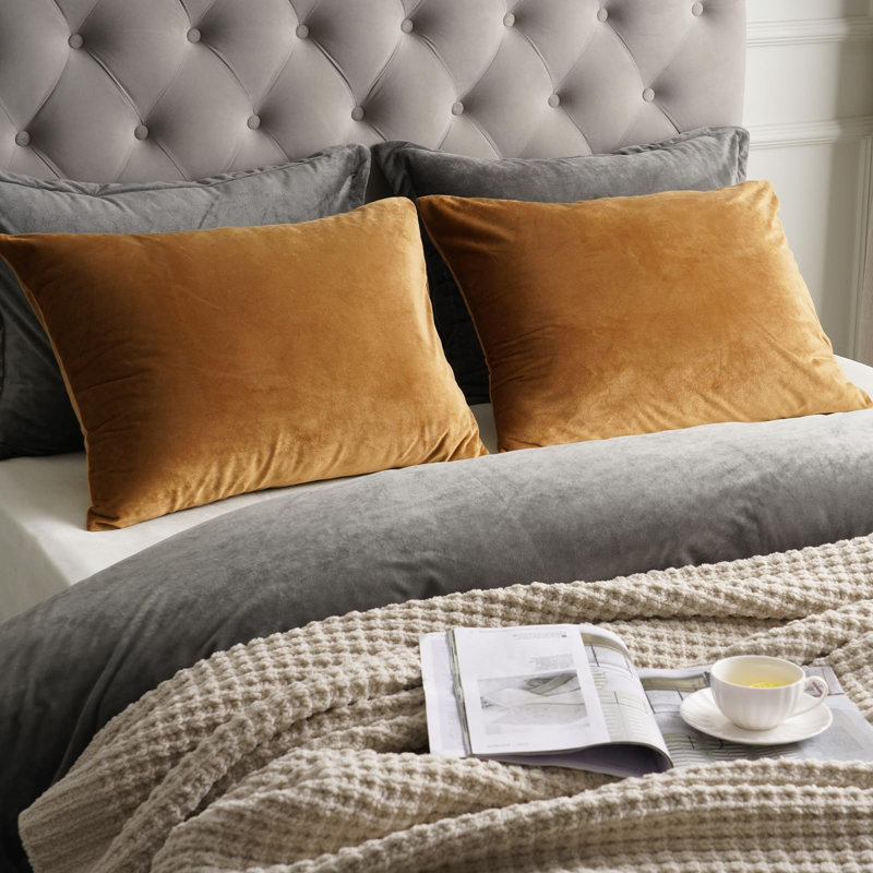 PHF Super Soft Velvet Pillowcases, 2 Pack Luxury Cozy Warm Pillow Shams Covers with Envelope Closure, 20x36", Camel