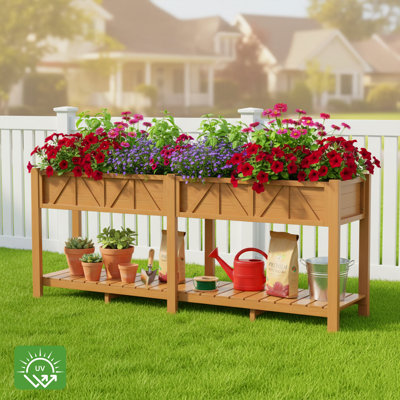 Mobile Plastic-Wood Composite Planter Box with 360° Wheels, Ergonomic Handle, Drainage Holes, and Weather-Resistant Finish – Ideal for Patio, Balcony, or Garden Use