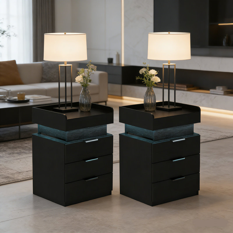 Table de chevet avec rangement dissimulé pour armes à feu, table de chevet à DEL de l 17,7 po avec prises à chargement rapide