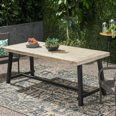 Table de salle à manger d'extérieur à plateau en bois avec structure en métal élégant, 79 po de longueur, 8 sièges, finition grise élégante en gris et métal, peut accueillir X 30 po