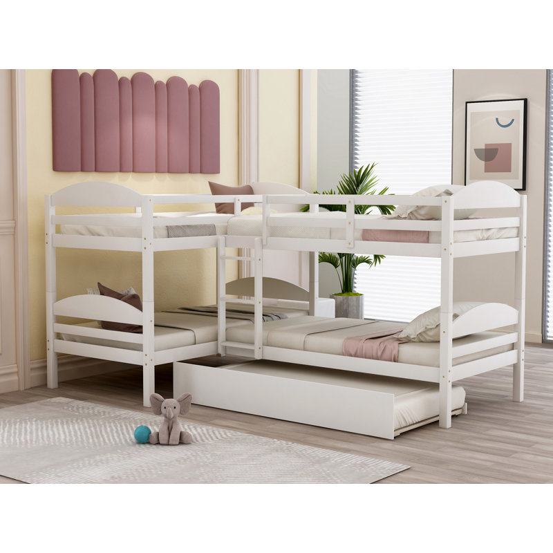 Yarmouth Kids Twin Over Twin Bunk Bed with Trundle, White