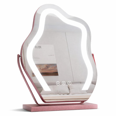 Miroir de maquillage avec lumières, Smart Touch en forme de nuage, à intensité variable 3 couleurs, cadre en métal à mémoire de rotation à 360 °, miroir de coiffeuse de table électrique (or rose)