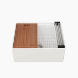 Ruvati 24 inch Fireclay Workstation White Farmhouse Kitchen Sink Apron Front Single Bowl - RVL2484WH