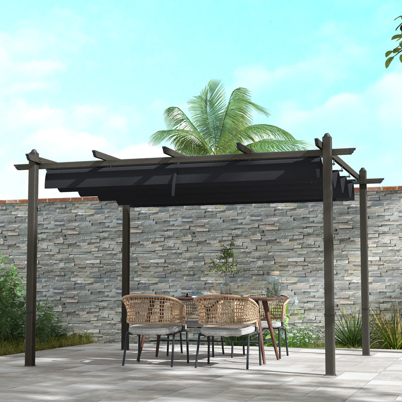 Pergola en métal 10 pi avec toile, bois, Gris, 10 pi x 13 pi