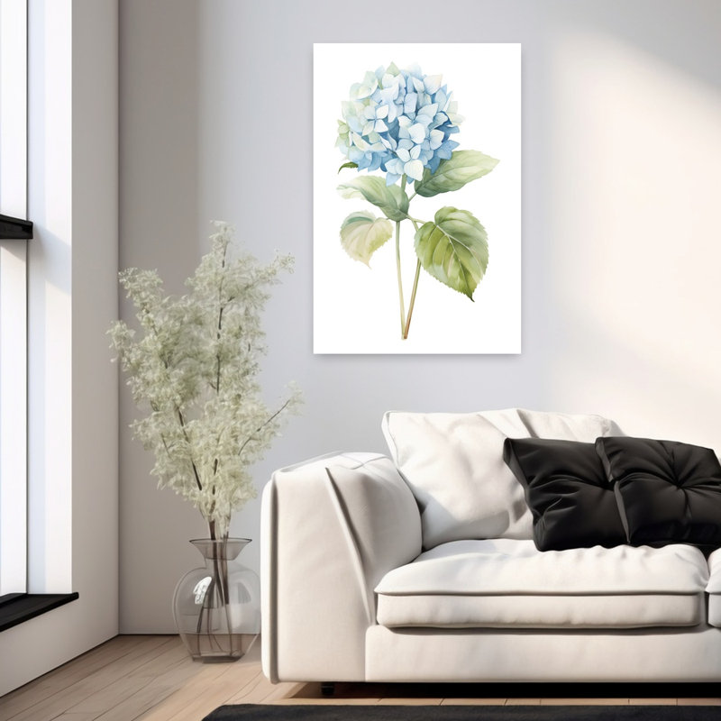 Hortensia bleu, art abstrait d'hortensia contemporain, H 36 po x l 24 po
