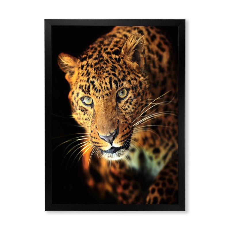 Portrait d'un léopard - reproduction sur toile, H 32 po x l 24 po, Cadre photo noir