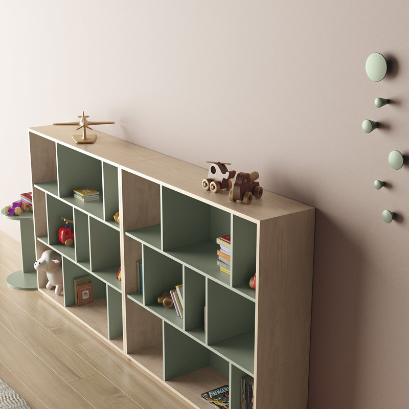 Geonna 117cm H x 111.5cm W Geometric Bookcase, Light Oak/Green