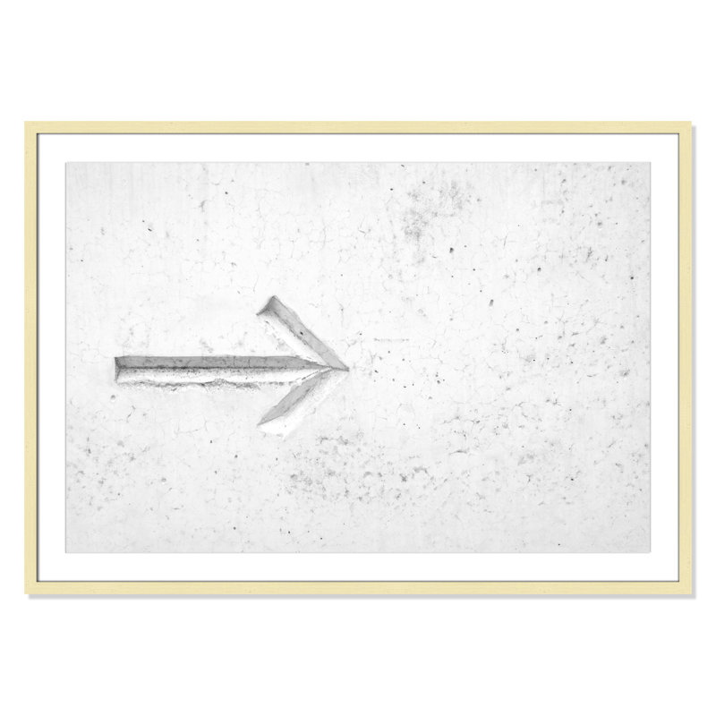 " Arrow On White " by Nik, 29.5" H x 41.5" W x 1.25" D, Gold Box Frame, White