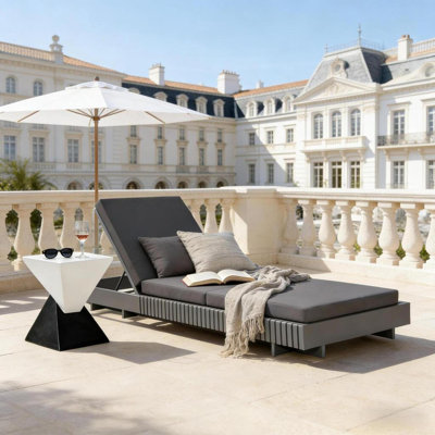 Modern Dark Grey Patio Chaise Lounges With Acacia Wood Frame And Adjustable Comfort For Outdoor Retreats