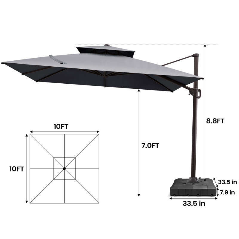 120'' Square Cantilever Umbrella With Weighted Base, Dark Grey