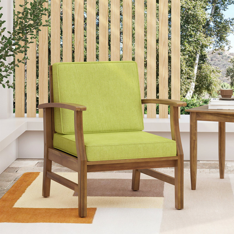 Chaise de patio pour club, Coussin vert / cadre naturel