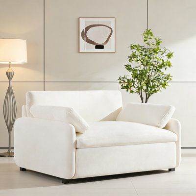 Oversized Chenille Single Sofa Chair, Modern Upholstered Comfy Armchair, Couch Lounge with Pillows for Living Room and Apartment