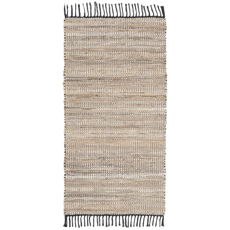 Marty Vintage Leather Hand Woven Leather, Jute, And Cotton Solid Color Rug, Rectangle 2' x 3'