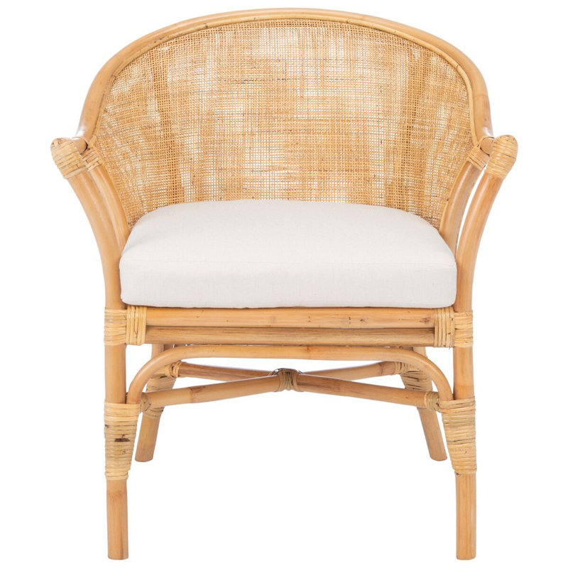 Chaise d'appoint en rotin avec coussin Minix, Naturel