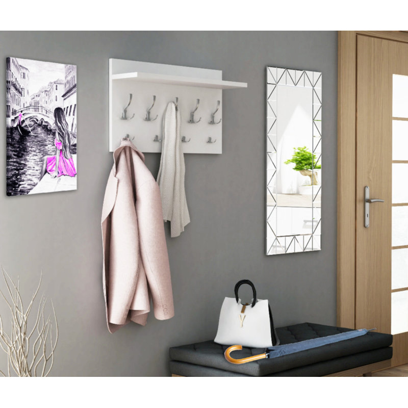Eizley Wall 9 - Hook Wall Mounted Coat Rack, White