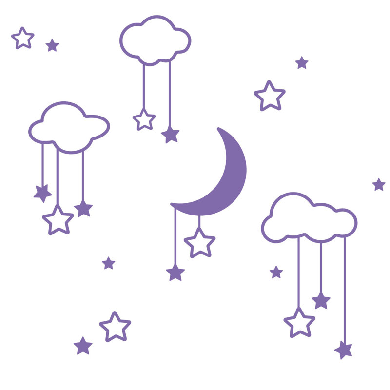 Décalcomanie murale étoiles et nuages lune, H 22 po x l 24 po x P 0,01 po, Lavande
